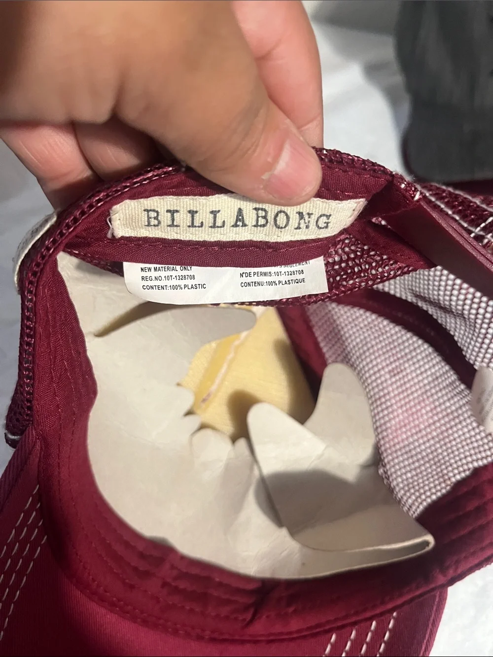 Vintage Billabong Maroon and Cream Geometric Logo Trucker Hat